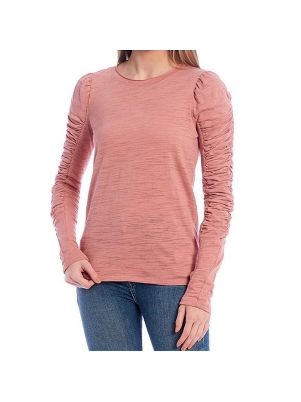 We The Free Dusty Rose Natasha Ruched Sleeve Top